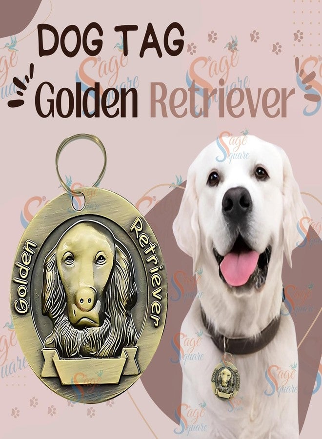 سايج سكوير قلادة مربعة الشكل من المعدن البرونزي بتصميم كلب جولدن ريتريفر - حلقة تثبيت آمنة، تفاصيل السلالة محفورة بوضوح، متينة، مقاومة للصدأ، مثالية، مناسبة للكلاب - Image 2